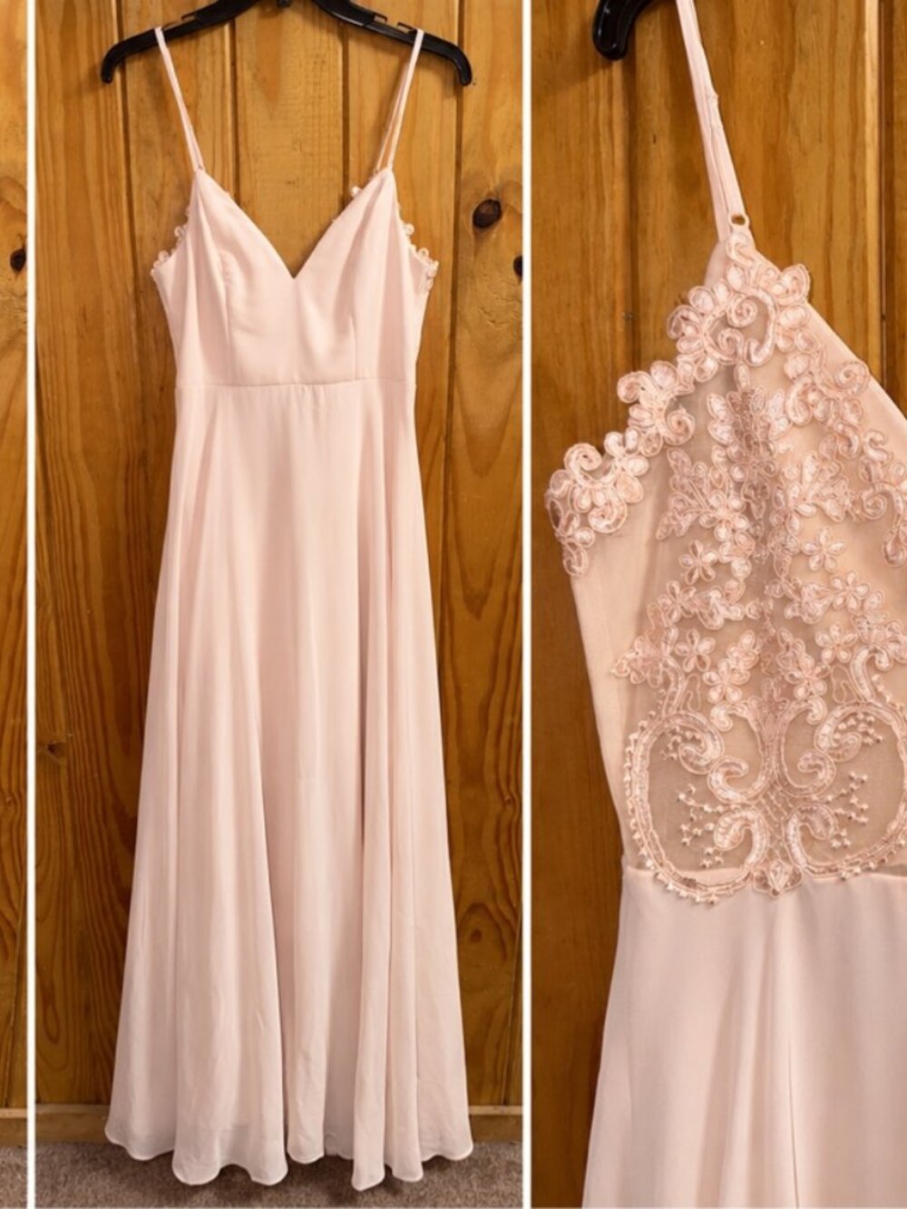 Blush Pink Lace Maxi Dress Size Large Spaghetti Strap Flowy